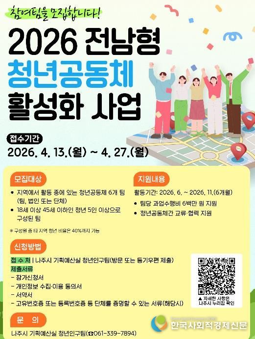 2026년 전남형 청년공동체 활성화 사업 안내 포스터.